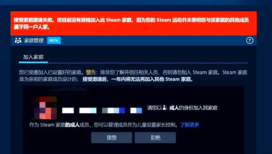steam开启家庭共享后无法共享原因图标