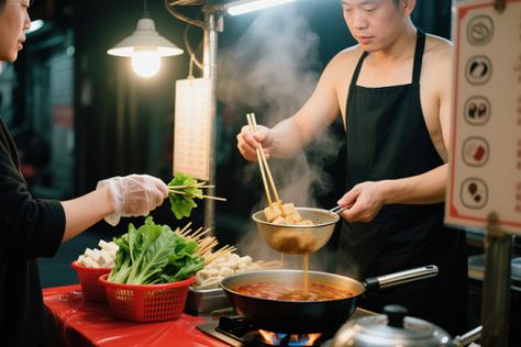 一个人摆摊卖麻辣烫