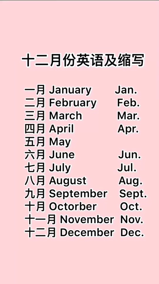一月到十二月的英语缩略图