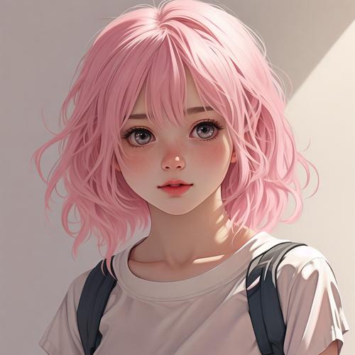 jk漫画粉头发女孩头像粉色版本图标