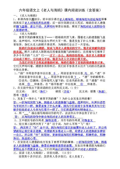 海鸥阅读理解答案